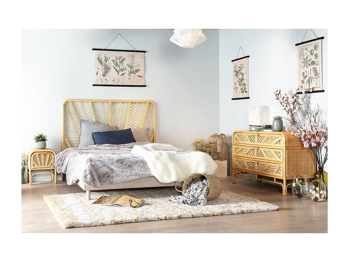 Commode vintage en rotin 3 tiroirs L120 cm GALON