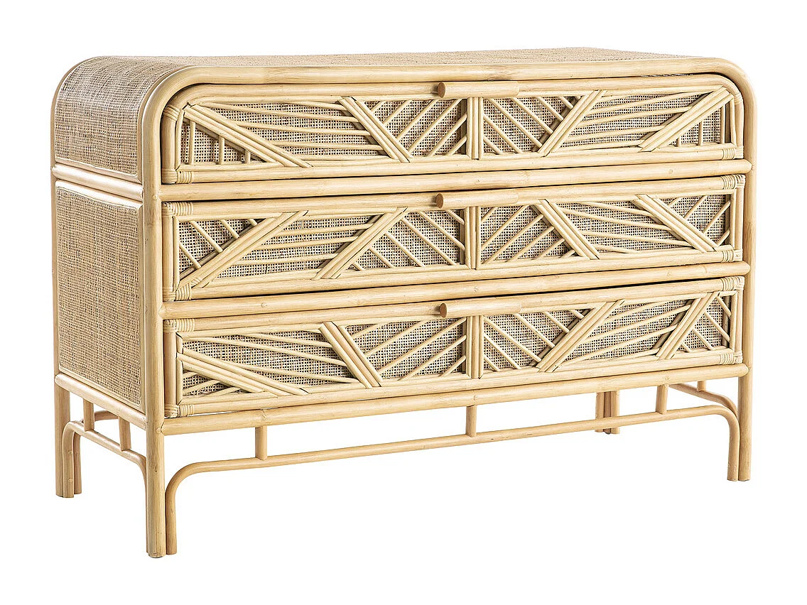 Commode vintage en rotin 3 tiroirs L120 cm GALON