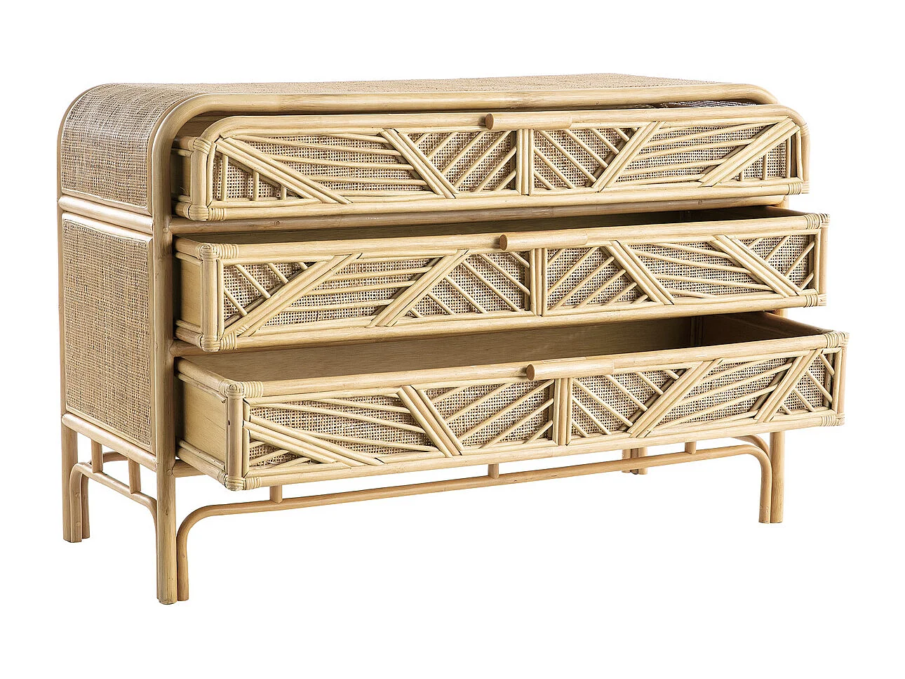 Commode vintage en rotin 3 tiroirs L120 cm GALON