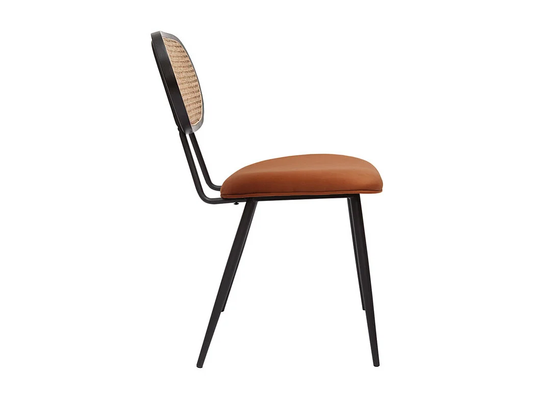 Set de 2 sillas de diseño de terciopelo terracota, metal negro y rejilla de ratán natural TOLMA