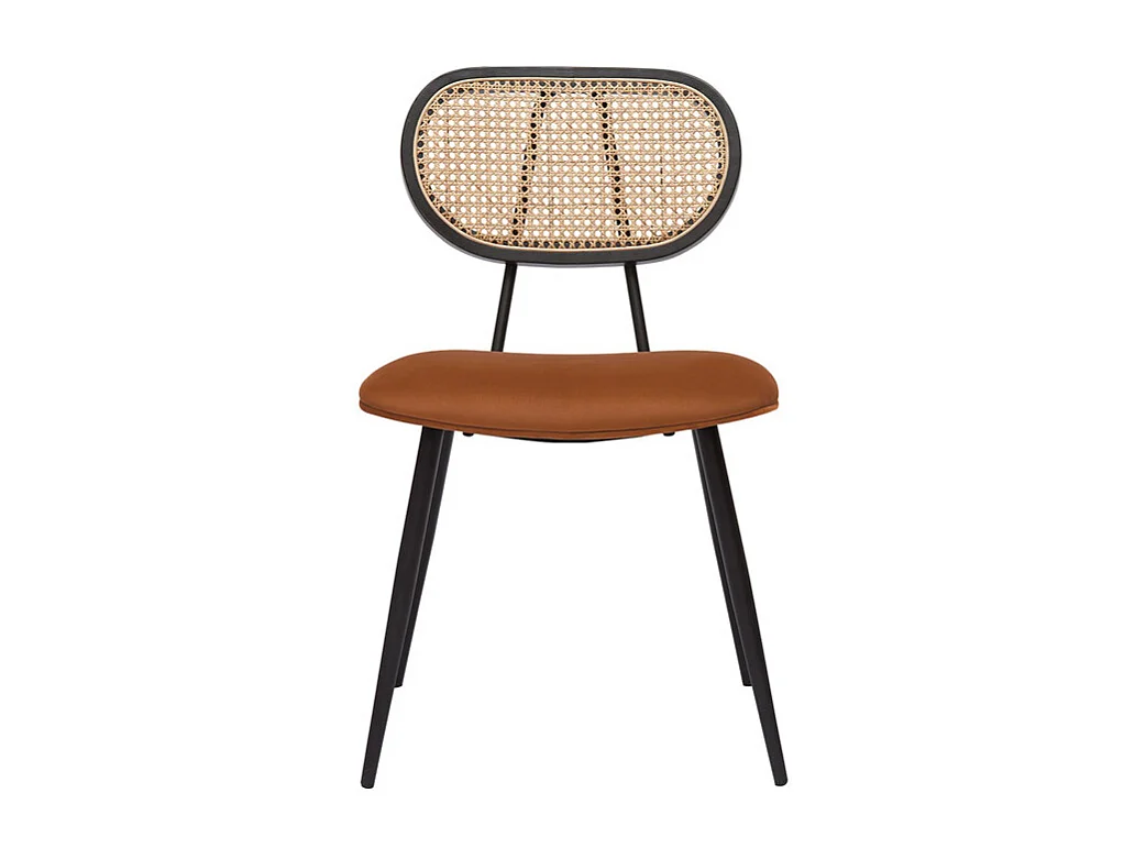 Set de 2 sillas de diseño de terciopelo terracota, metal negro y rejilla de ratán natural TOLMA