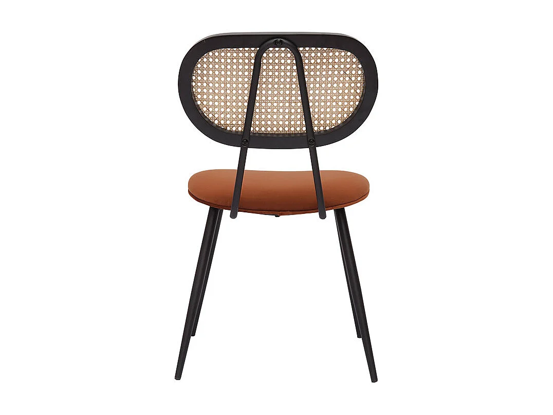 Set de 2 sillas de diseño de terciopelo terracota, metal negro y rejilla de ratán natural TOLMA