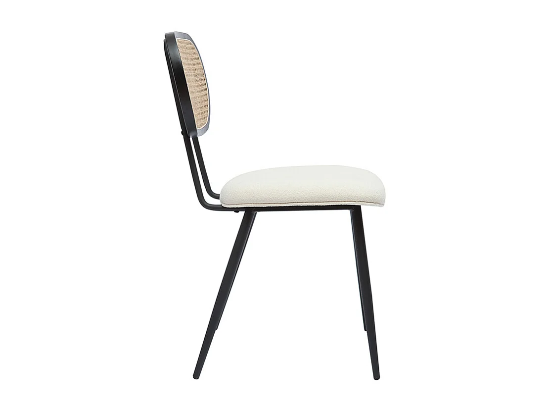 Chaises design en tissu effet laine bouclée blanc cassé, métal noir et cannage rotin naturel (lot de 2) TOLMA