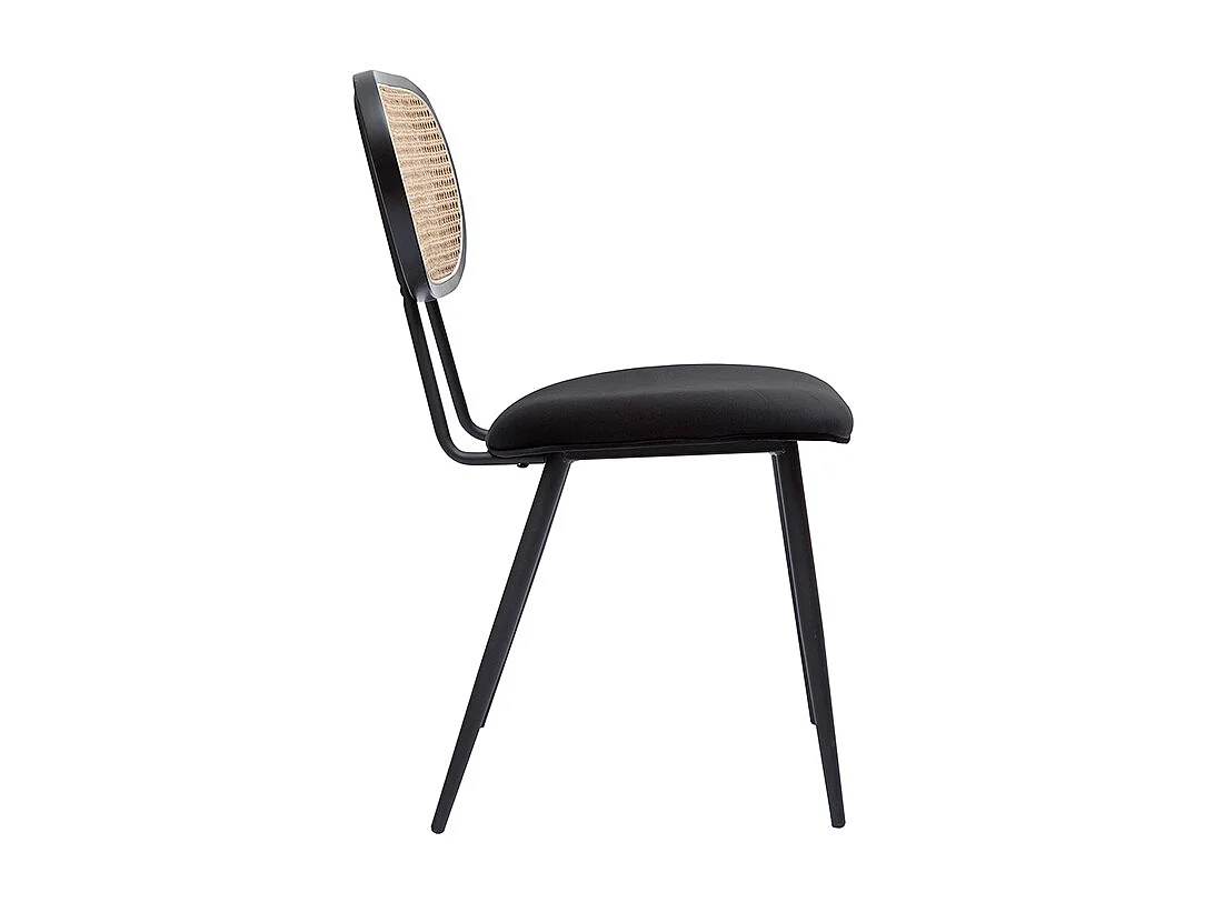 Chaises design noires en tissu velours, métal et cannage rotin naturel (lot de 2) TOLMA