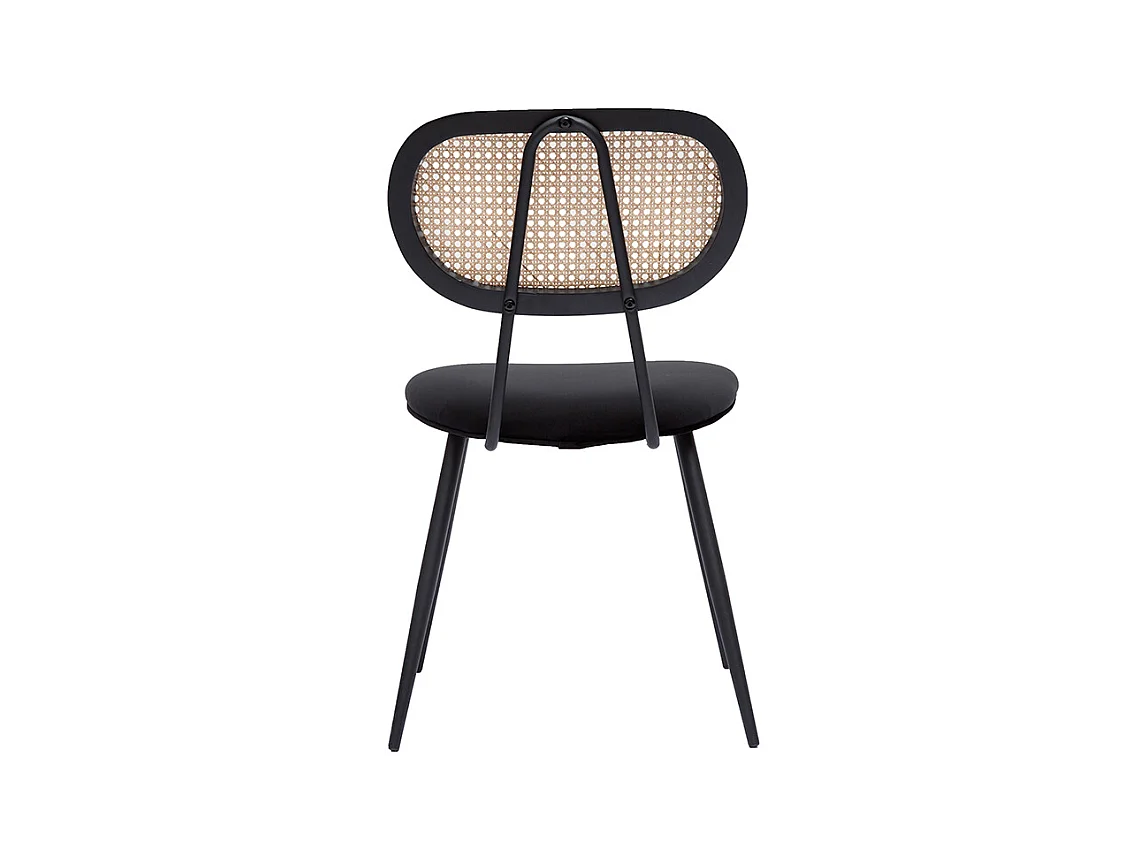 Chaises design noires en tissu velours, métal et cannage rotin naturel (lot de 2) TOLMA