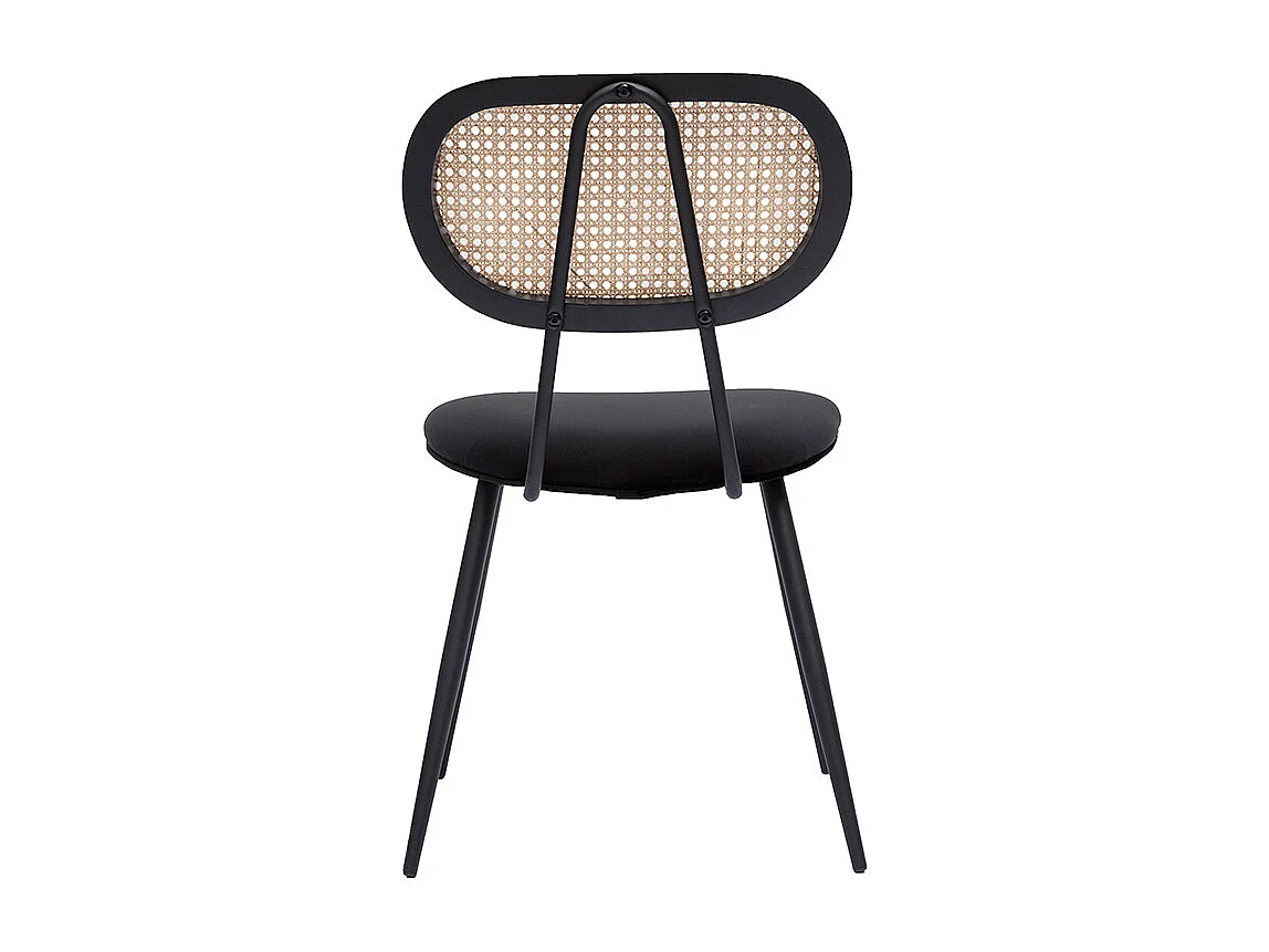 Sedie design nere in tessuto velluto, metallo e motivo a intreccio rattan naturale (set di 2) TOLMA