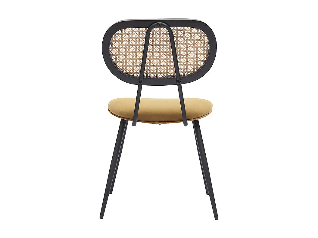 Design-Stühle aus bronzefarbenem Samtstoff, schwarzem Metall und naturfarbenem Rattangeflecht (2er-Set) TOLMA