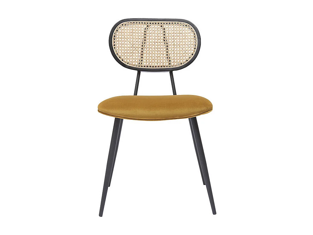 Chaises design en tissu velours bronze, métal noir et cannage rotin naturel (lot de 2) TOLMA