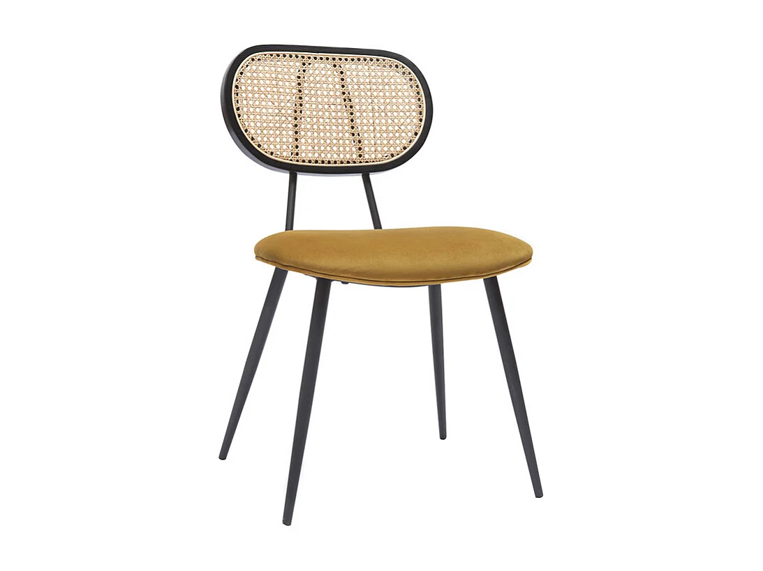 Chaises design en tissu velours bronze, métal noir et cannage rotin naturel (lot de 2) TOLMA