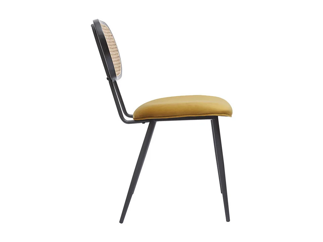 Chaises design en tissu velours bronze, métal noir et cannage rotin naturel (lot de 2) TOLMA