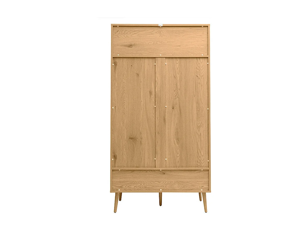 Armario acabado en madera clara, rejilla de ratán y metal negro H190 cm MANILLE