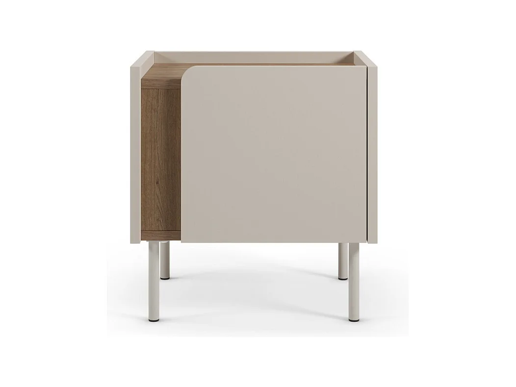 Boxy - Table de chevet 1 porte en bois et métal - Beige