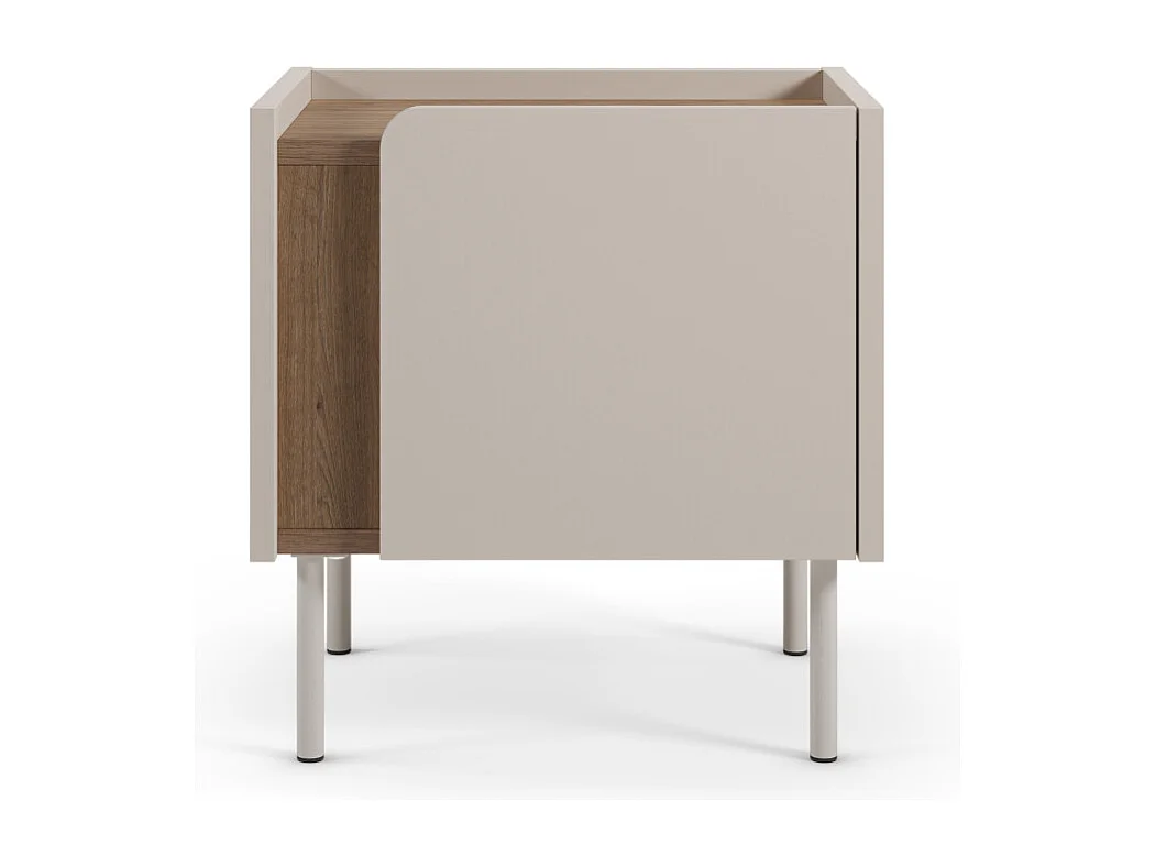 Boxy - Table de chevet 1 porte en bois et métal - Beige