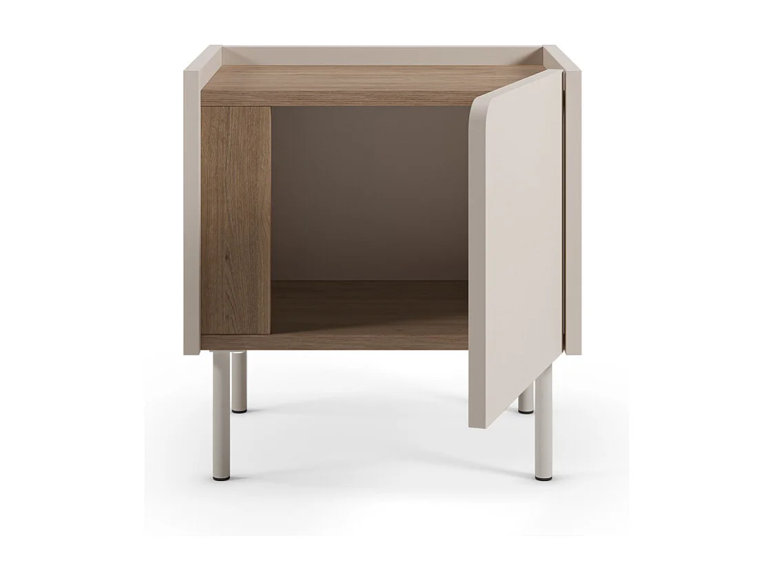 Boxy - Table de chevet 1 porte en bois et métal - Beige