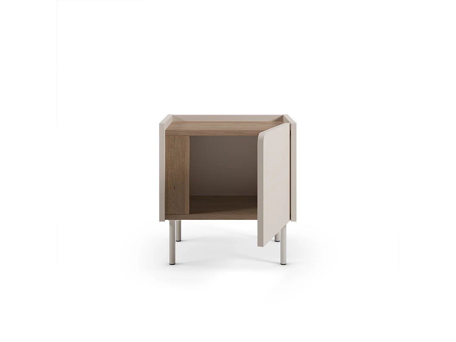 Boxy - Table de chevet 1 porte en bois et métal - Beige