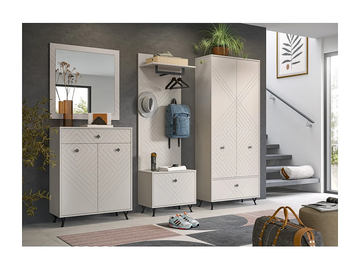 Schuhschrank LUNA – Mattbeige – 2 Drehtüren – 80x100x35 cm