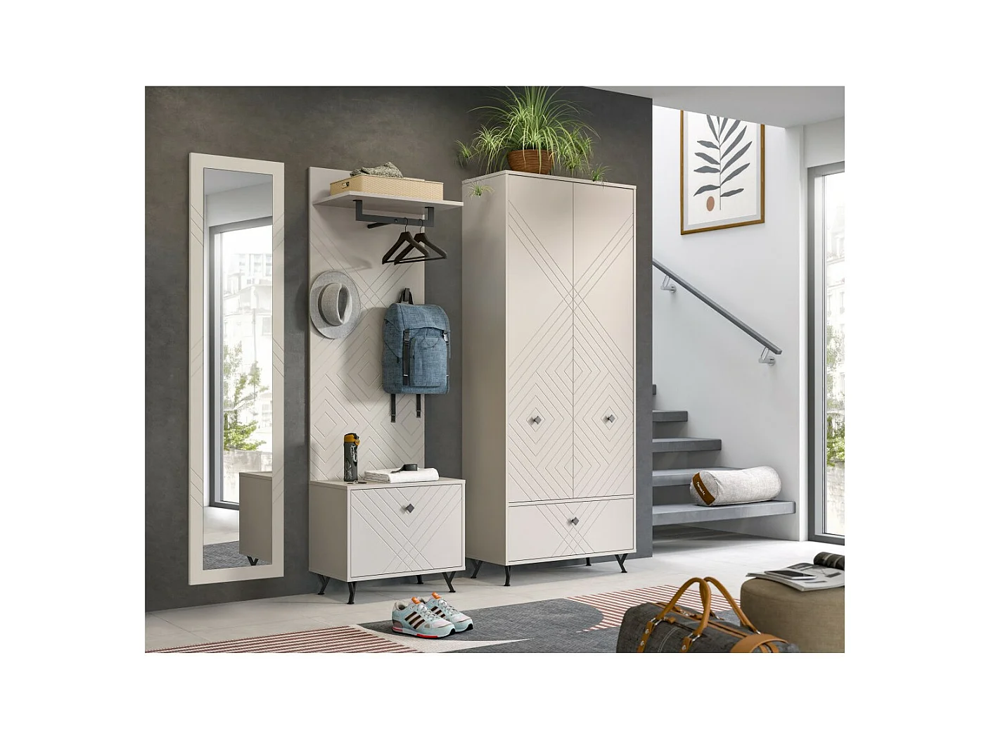 Komplettset LUNA – Matt Beige – 215x190x35 cm – 6 Fächer, 5 Regale