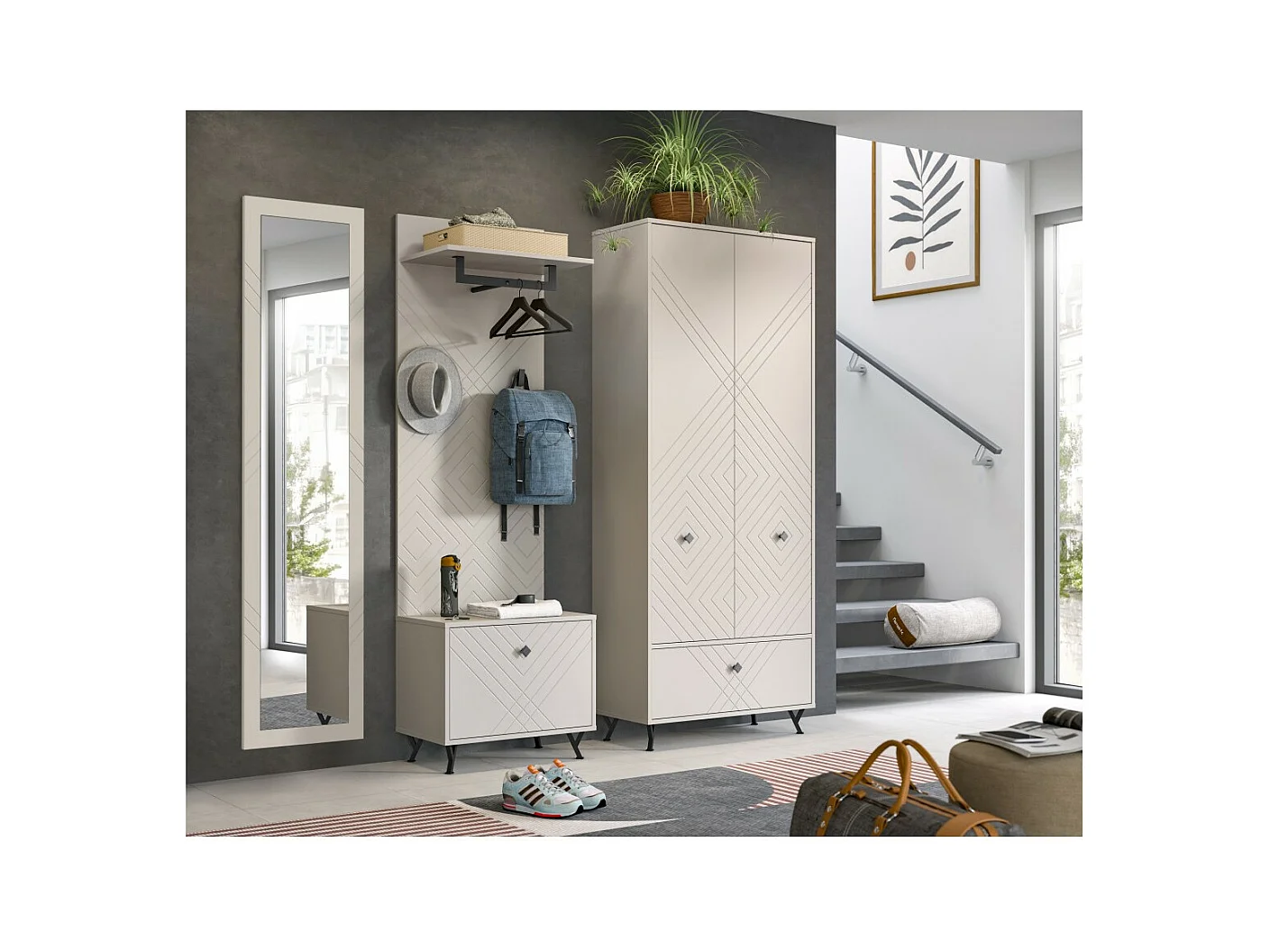 Komplettset LUNA – Matt Beige – 215x190x35 cm – 6 Fächer, 5 Regale