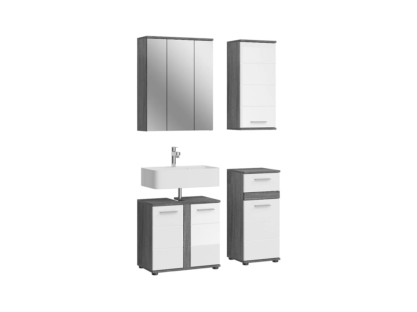 Ensemble de meubles de salle de bain WILLIAM – Gris foncé et blanc – 114x191x34 cm