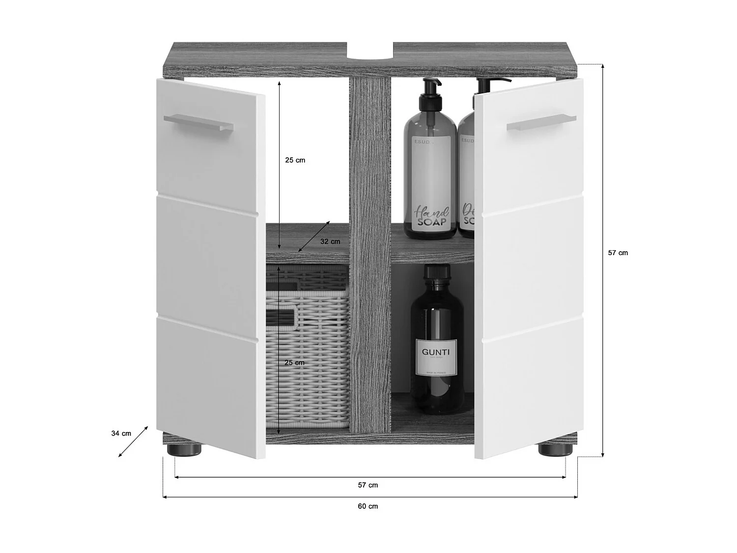 Ensemble de meubles de salle de bain WILLIAM – Gris foncé et blanc – 114x191x34 cm