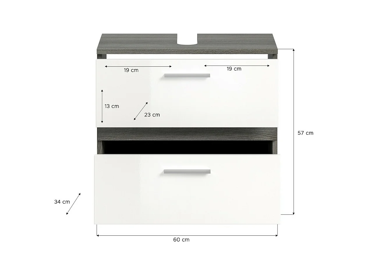 Ensemble de meubles de salle de bain WILLIAM – Gris foncé et blanc – 110x191x34 cm