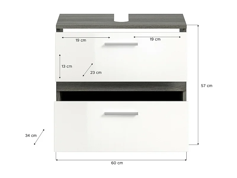 Ensemble de meubles de salle de bain WILLIAM – Gris foncé et blanc – 110x191x34 cm