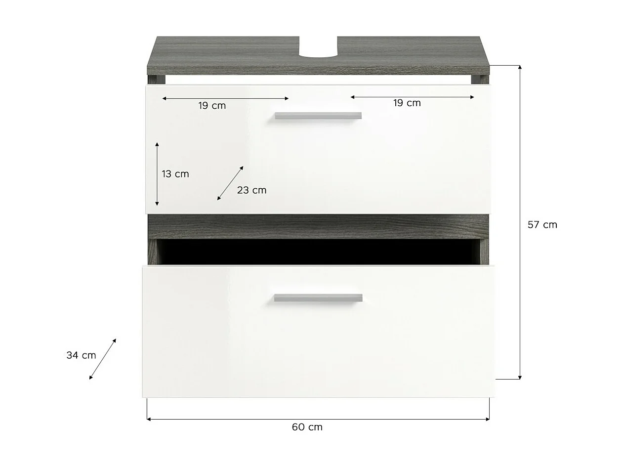 Conjunto de muebles de baño WILLIAM – Gris oscuro y blanco – 60x191x34 cm – Con LED