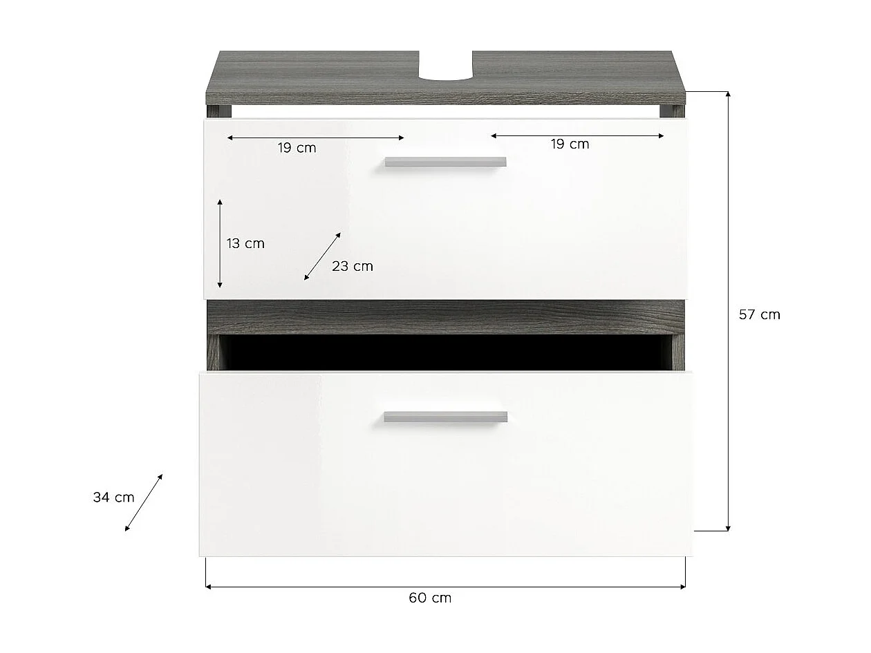 Set van badkamermeubels WILLIAM – Donkergrijs en wit – 60x191x34 cm – Met LED