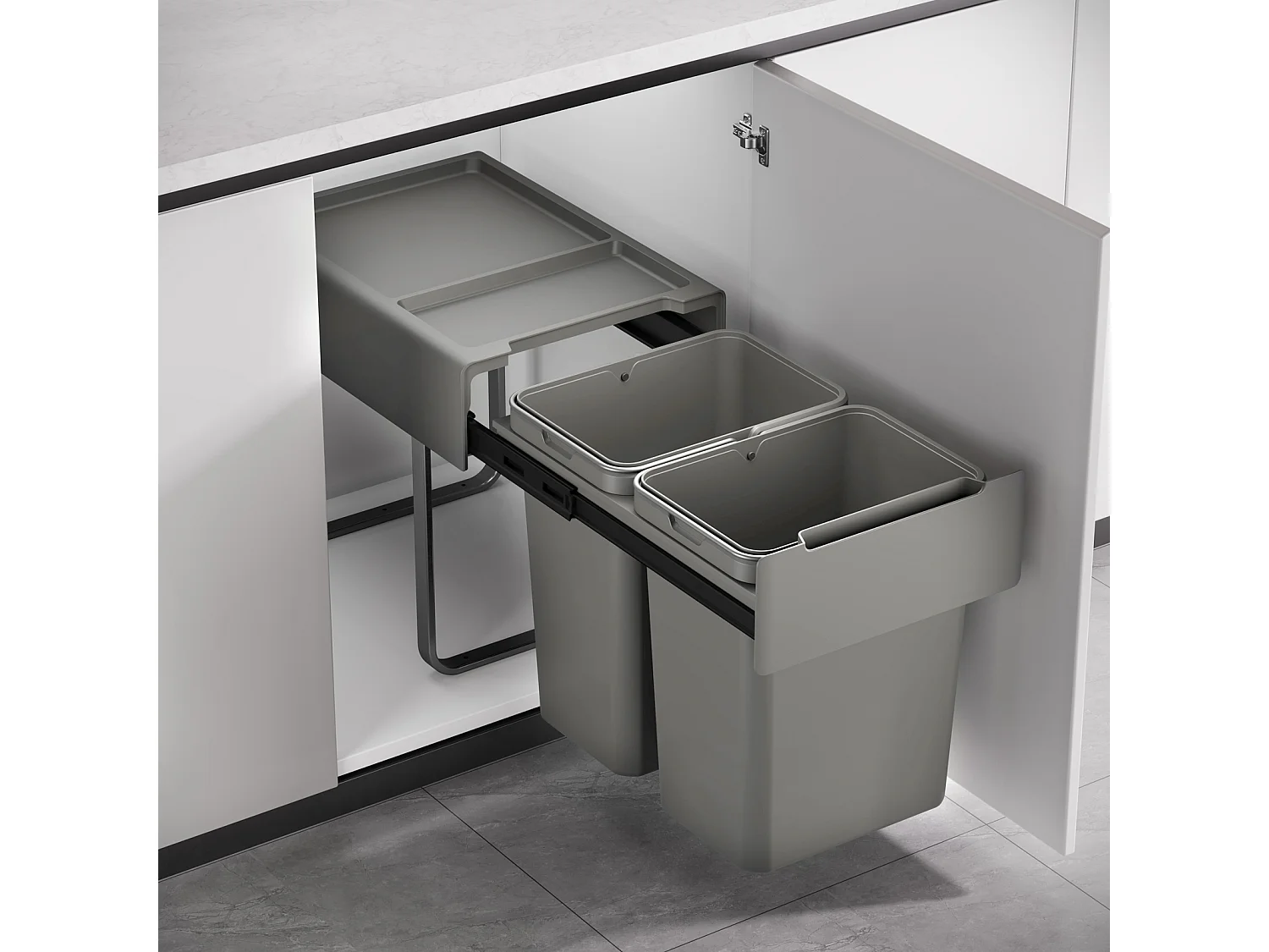 SVITA EM2x20 Poubelle encastrable 40L (2x20L) 2 compartiments avec couvercle système de tri des déchets 2 voies