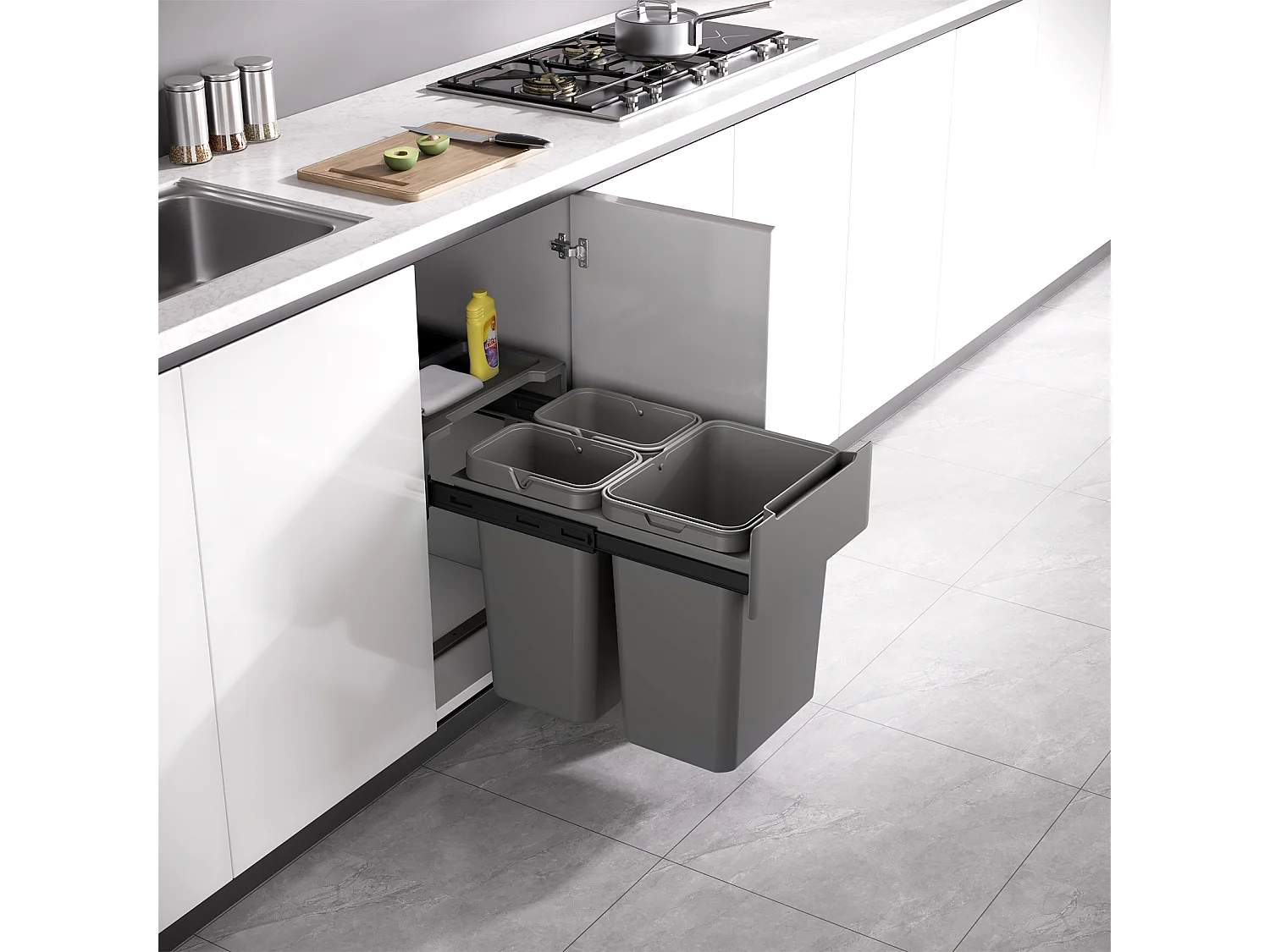 SVITA EMCombo40 Poubelle encastrable 40L (2x10L+20L) 3 compartiments avec couvercle