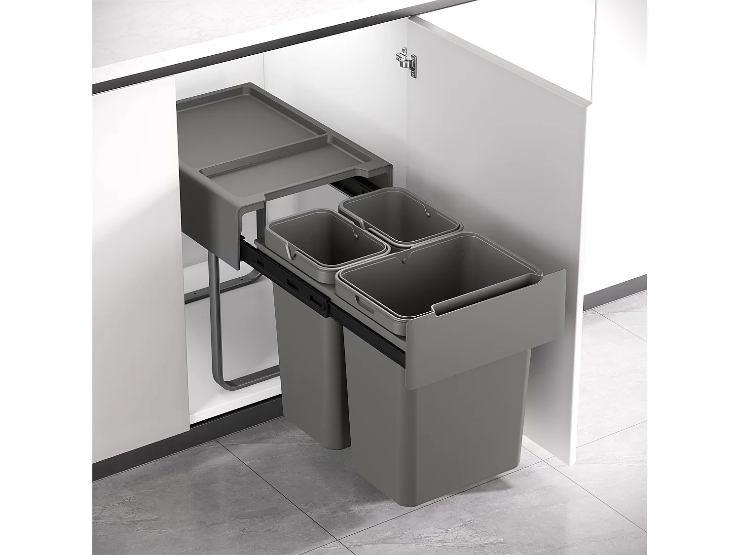 SVITA EMCombo40 Poubelle encastrable 40L (2x10L+20L) 3 compartiments avec couvercle