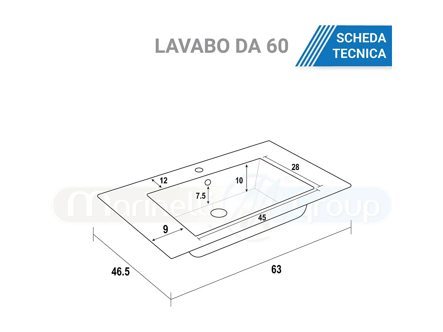 Mobile Bagno 60 cm sospeso con lavabo in ceramica, specchio e colonna ROVERE Altea