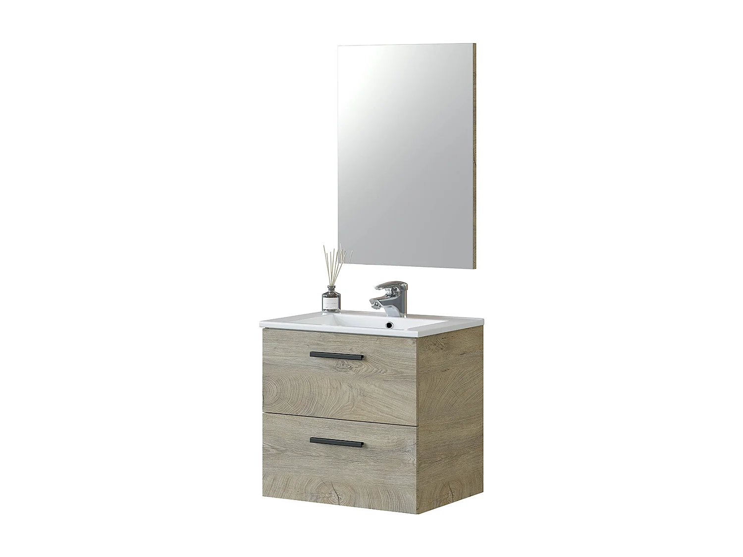 Mobile Bagno 60 cm sospeso con lavabo in ceramica, specchio e colonna ROVERE Altea