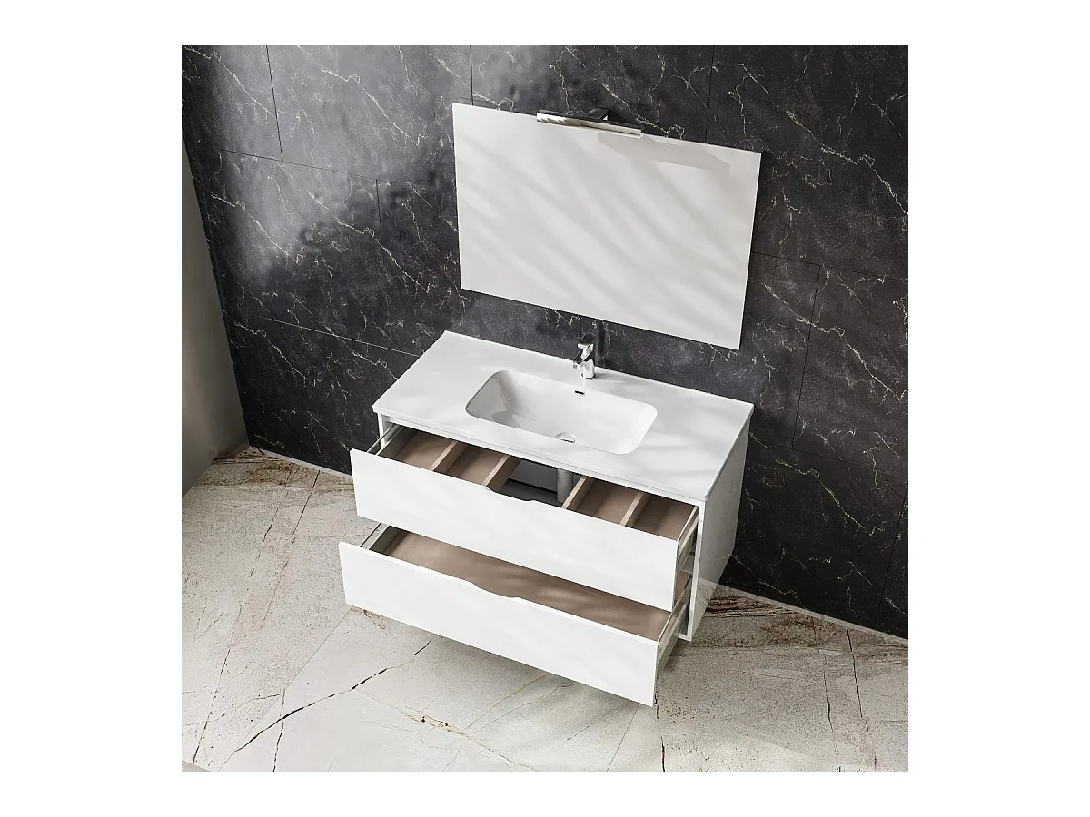 Mobile bagno sospeso da 75 cm bianco lucido con due cassetti Glass