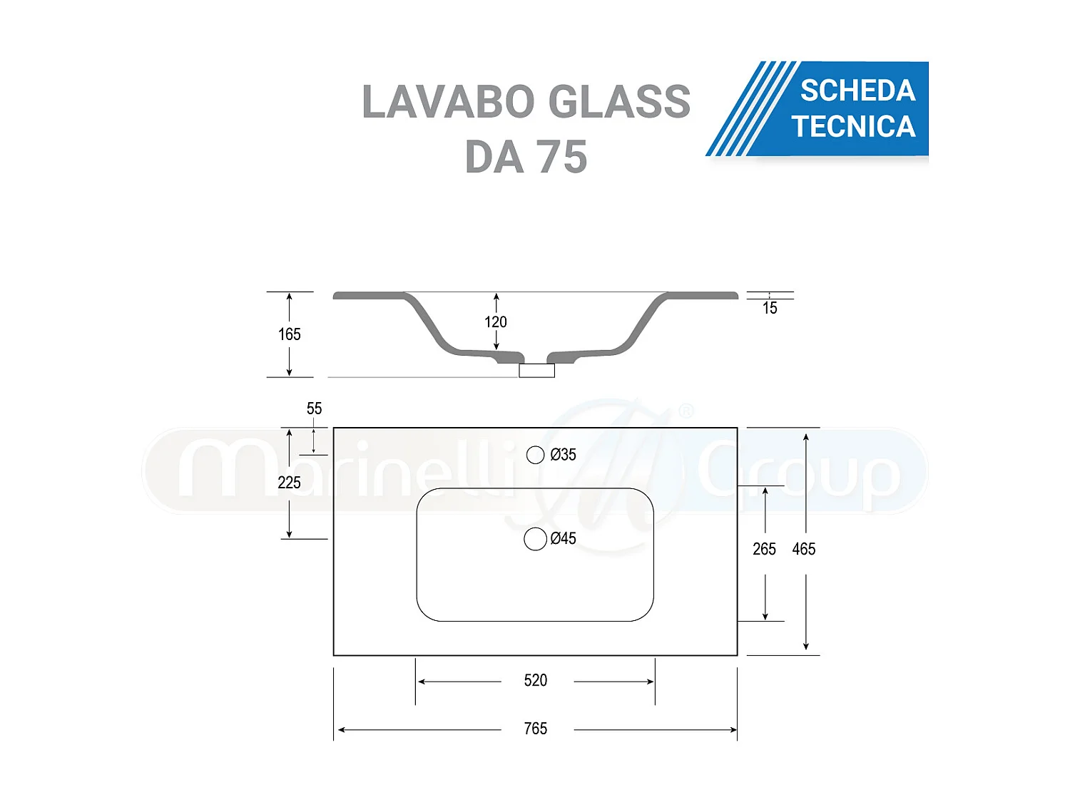 Mobile bagno sospeso da 75 cm bianco lucido con due cassetti Glass
