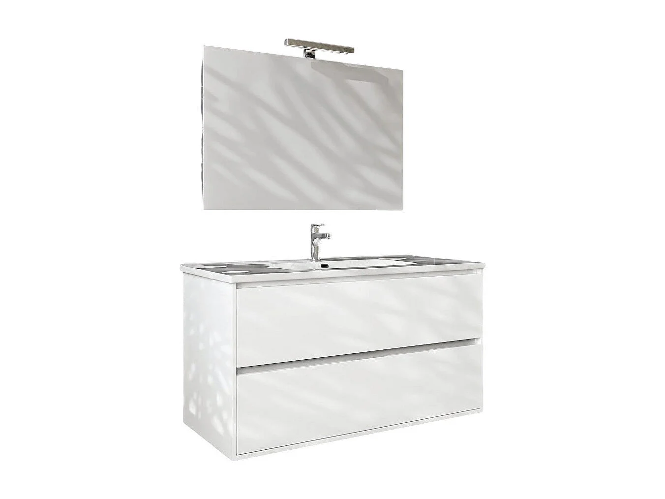 Mobile bagno sospeso da 75 cm bianco lucido con due cassetti Glass