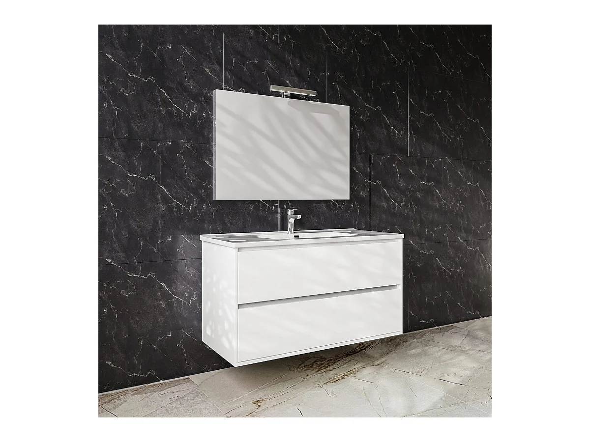 Mobile bagno sospeso da 100 cm bianco lucido con due cassetti Glass