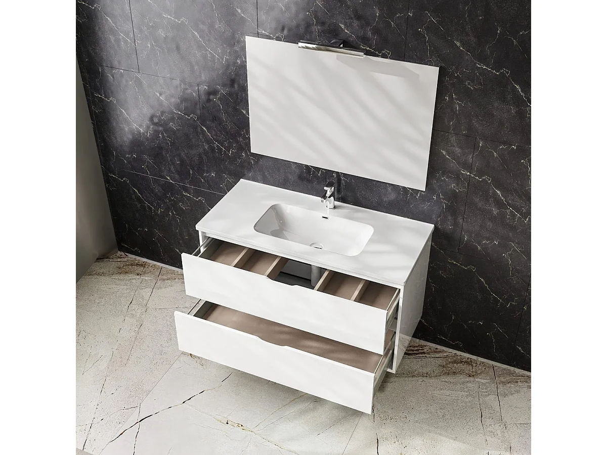Mobile bagno sospeso da 100 cm bianco lucido con due cassetti Glass