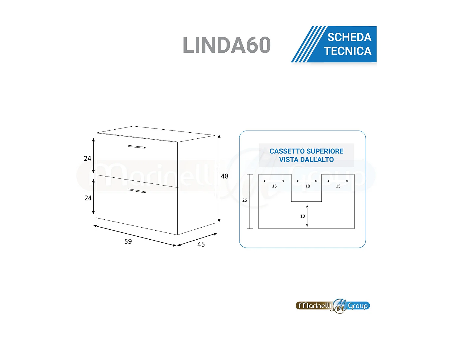 Mobile bagno sospeso da 60 cm Bianco con lavabo in ceramica - Linda