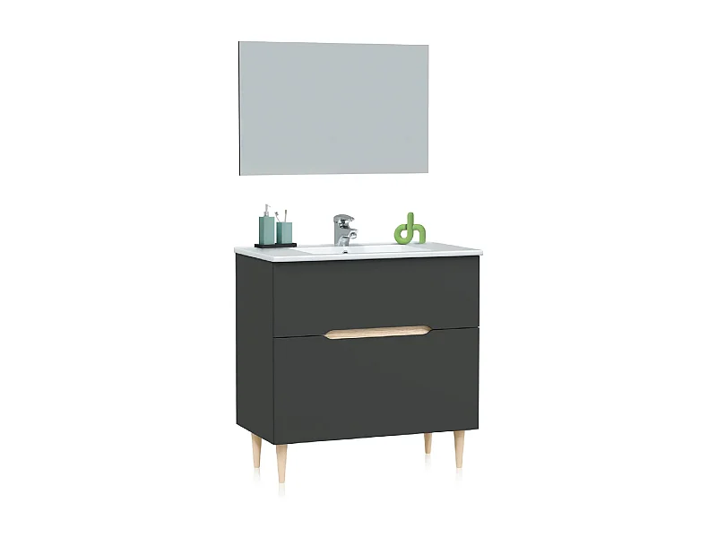 Mobile bagno da 80 cm a terra grigio antracite con 2 cassettoni 305401Z