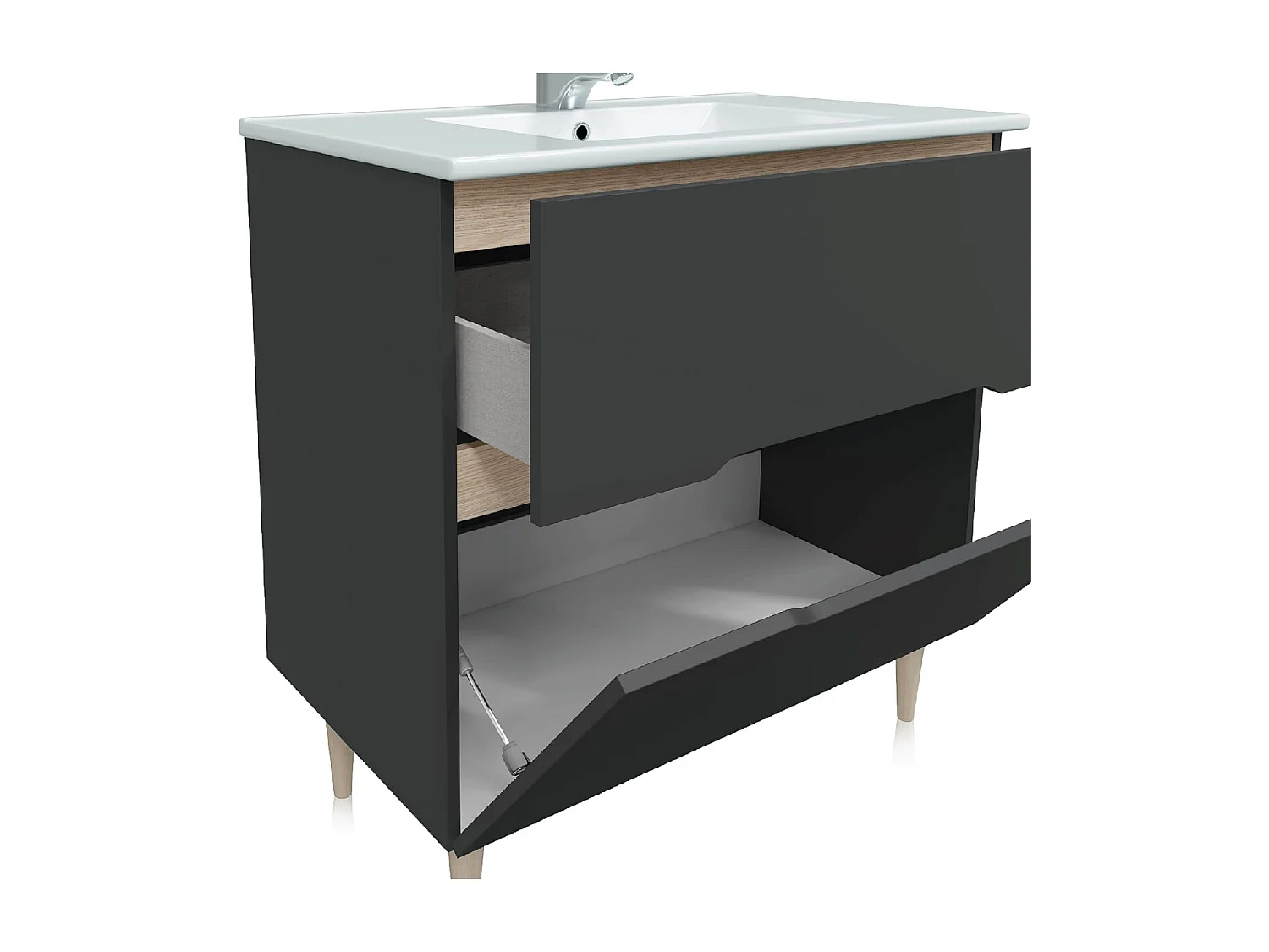 Mobile bagno da 80 cm a terra grigio antracite con 2 cassettoni 305401Z