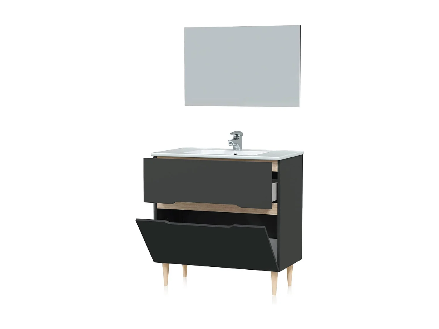 Mobile bagno da 80 cm a terra grigio antracite con 2 cassettoni 305401Z