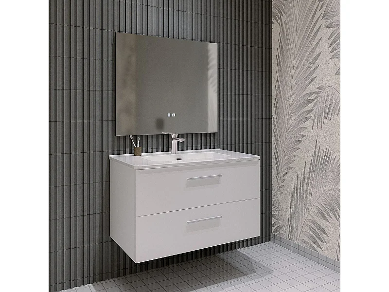 Mobile bagno sospeso da 120 cm Bianco con lavabo in ceramica - Linda