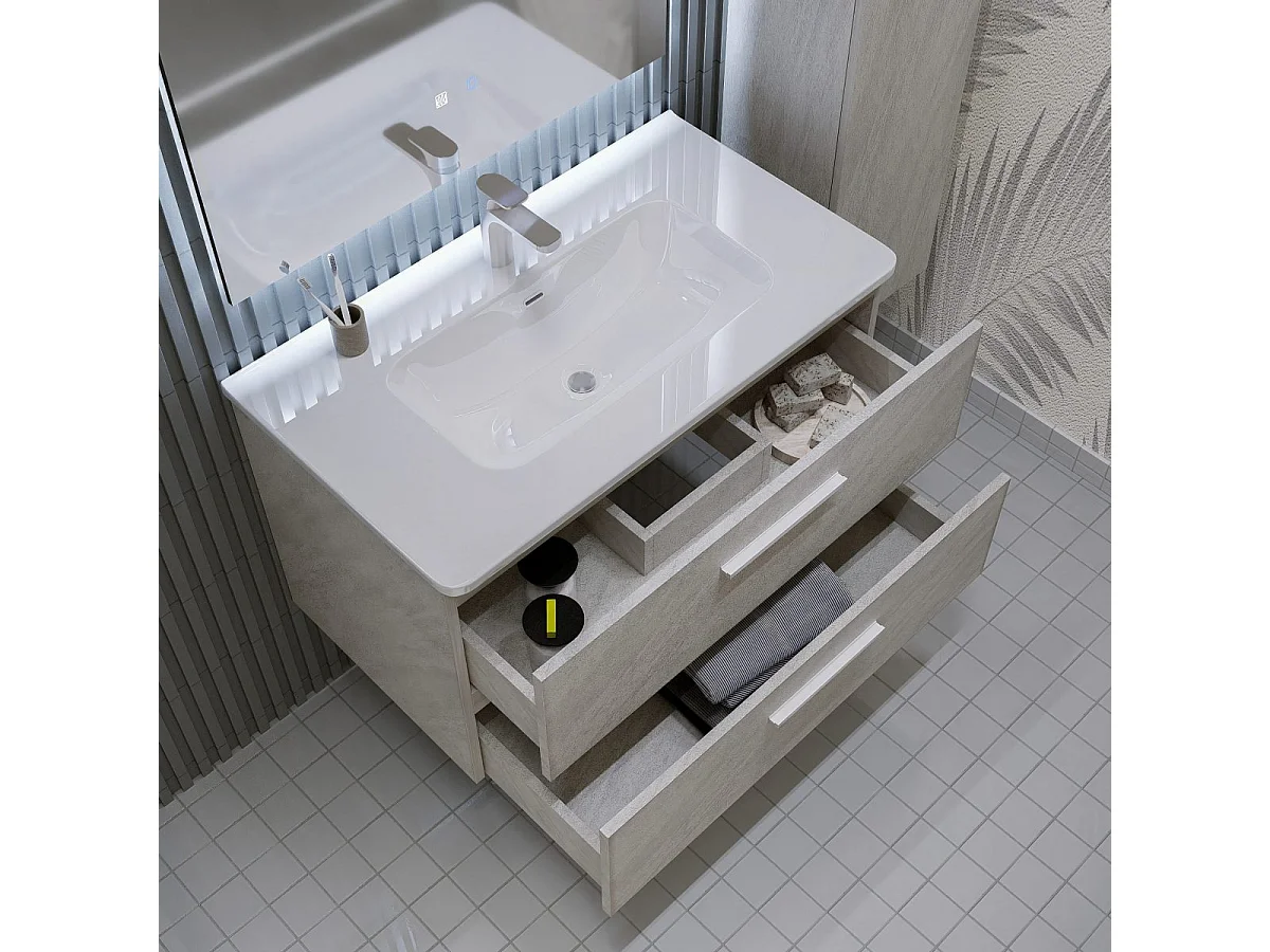 Mobile bagno sospeso da 100  cm Grigio con lavabo in ceramica - Linda