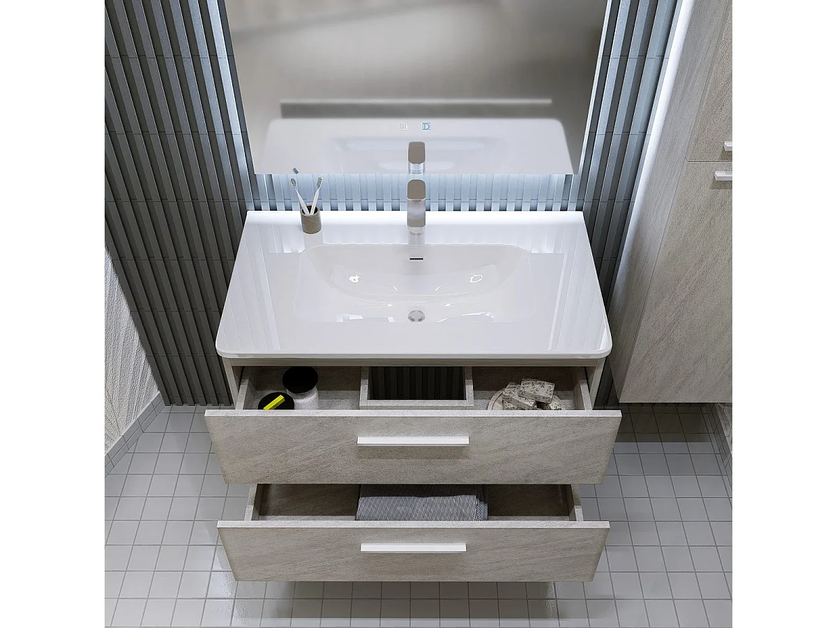 Mobile bagno sospeso da 100  cm Grigio con lavabo in ceramica - Linda