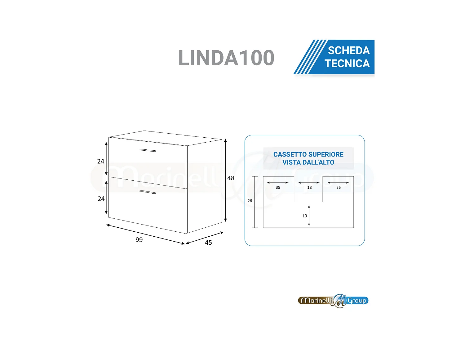 Mobile bagno sospeso da 100 cm Bianco con lavabo in ceramica - Linda