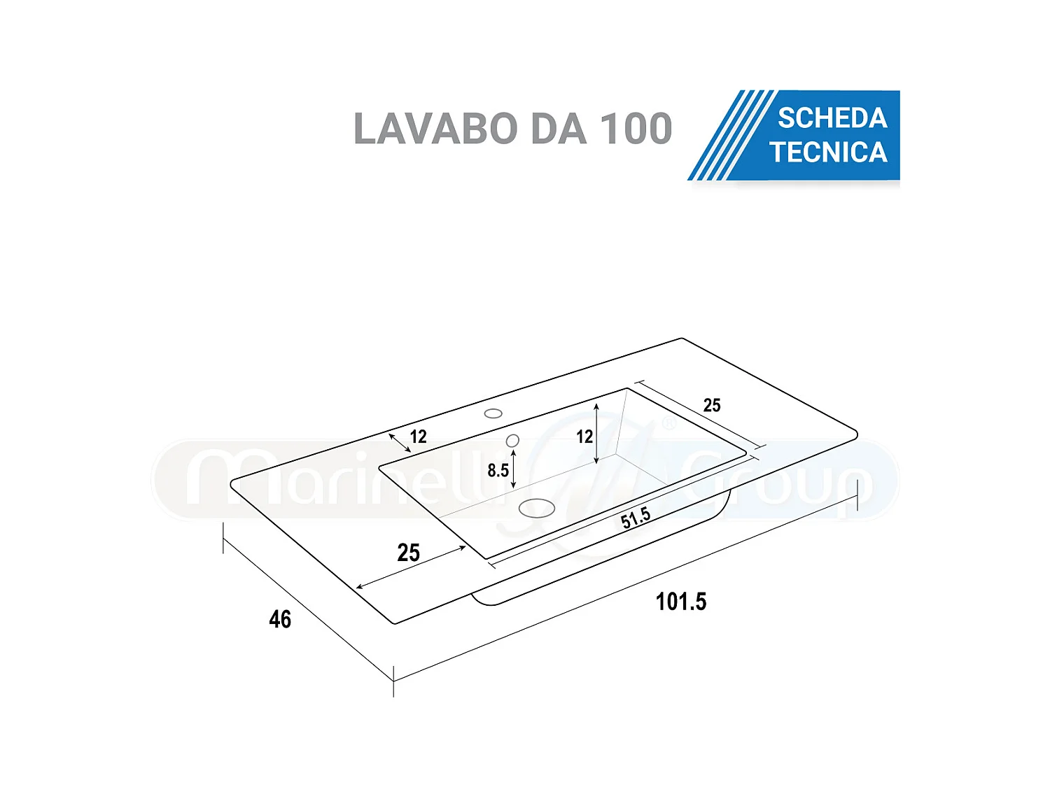 Mobile bagno sospeso da 100 cm Bianco con lavabo in ceramica - Linda