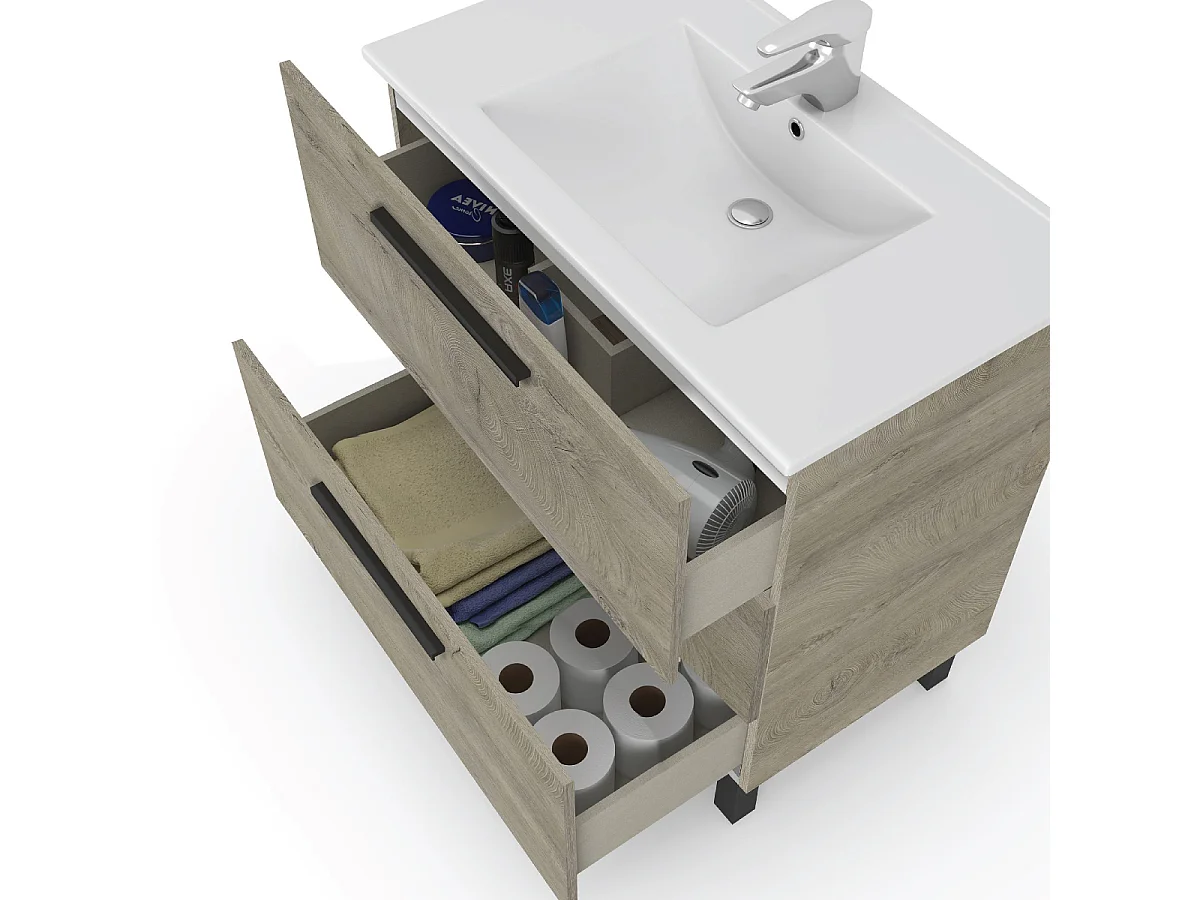 Mobile bagno a terra da 80 cm 3 cassetti rovere alaska 305423C