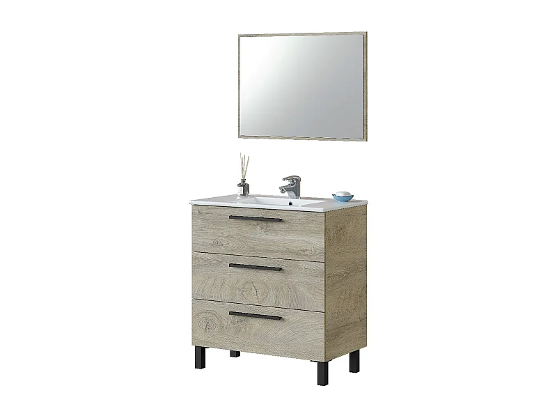 Mobile bagno a terra da 80 cm 3 cassetti rovere alaska 305423C