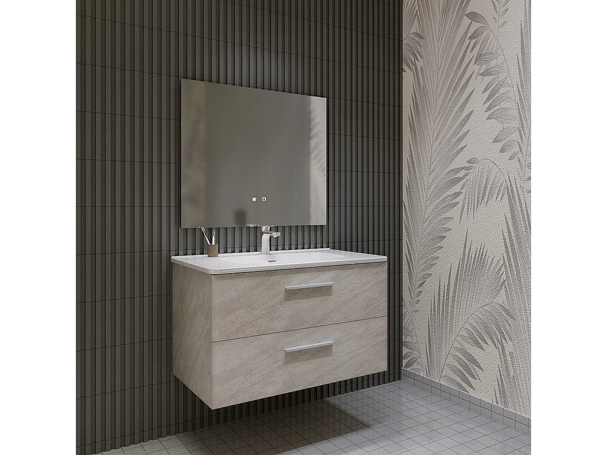 Mobile bagno sospeso da 120  cm Grigio con lavabo in ceramica - Linda